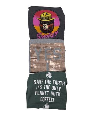3 Piece Bundle Smokey Bear Juicy Couture Sport & Modern Lux Earth Coffee Shirts